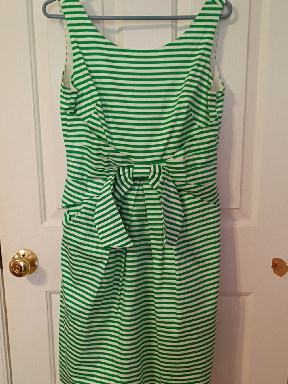 New Directions Green and White Striped Sleeveless Bow Waist Dress